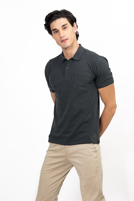 Áo Polo nam Novelty Regular fit melange màu đen rêu NATMMDMCSR191201N