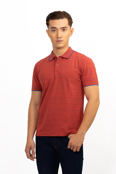 Áo Polo nam Novelty Regular fit dệt sọc màu đỏ cam NATMMDMCSR191205N