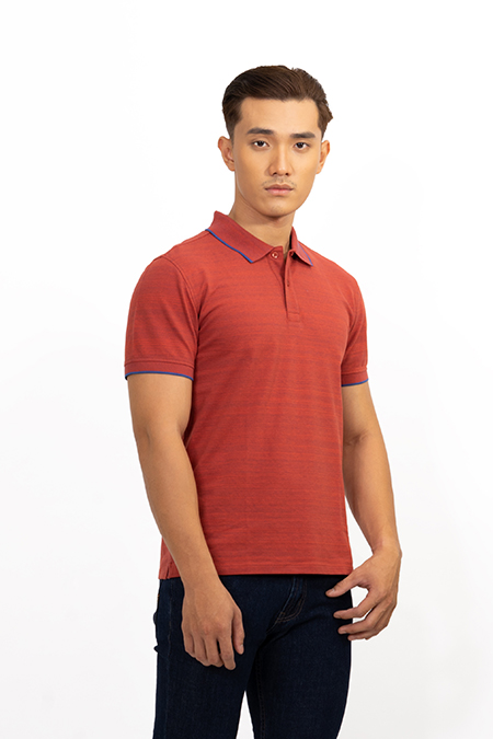 Áo Polo nam Novelty Regular fit dệt sọc màu đỏ cam NATMMDMCSR191205N