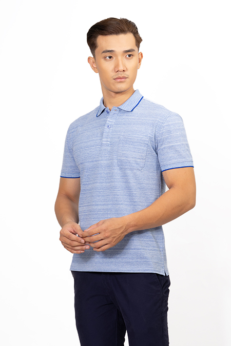 Áo Polo Melange nam Novelty màu xanh tím than NATMMDMCSR191213N