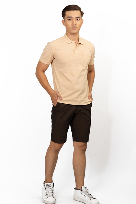 Áo Polo nam Novelty Regular fit melange màu be NATMMNMCSR191203N