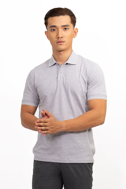 Áo Polo nam Novelty Regular fit melange màu xám nhạt NATMMTMCSR191038N