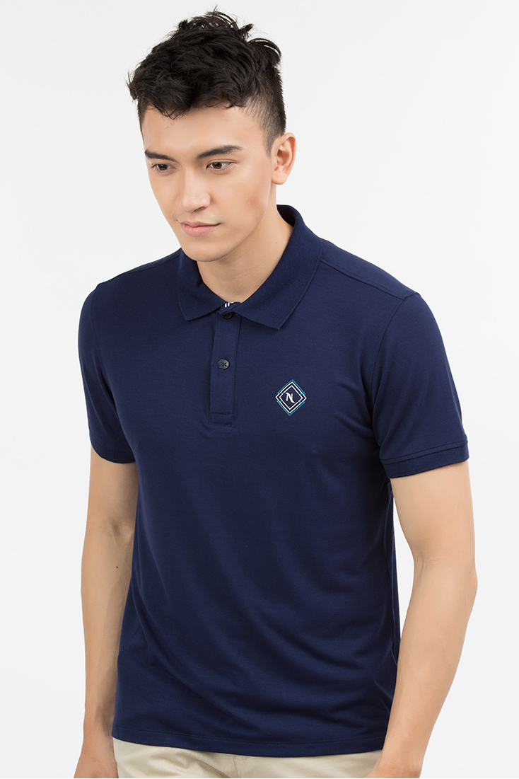 Áo Polo nam Novelty xanh đen in họa tiết NATMMTMT3R180051N