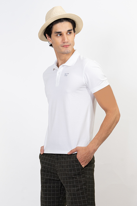 Áo Polo nam Novelty trơn màu trắng NATMMWMCSR191163N