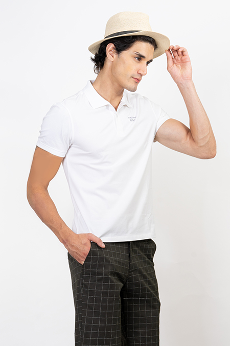 Áo Polo nam Novelty trơn màu trắng NATMMWMCSR191163N