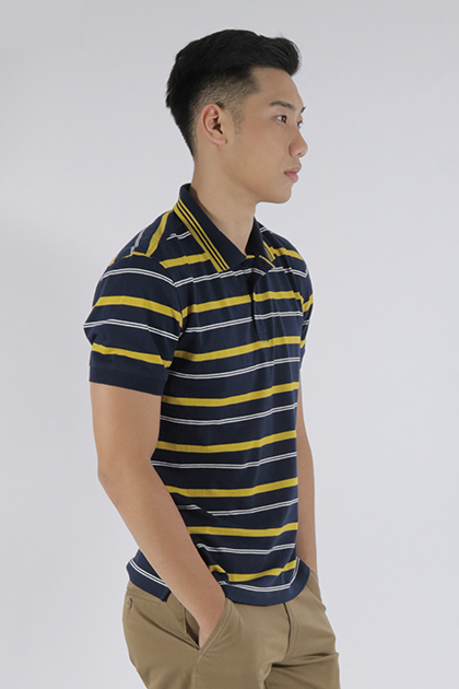 Áo Polo nam Novelty đen sọc vàng trắng NATMSBMCSR180031N