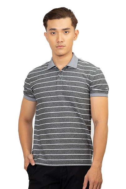 Áo Polo nam Novelty Regular fit sọc ngang màu xám đậm NATMSLMCSR191232N