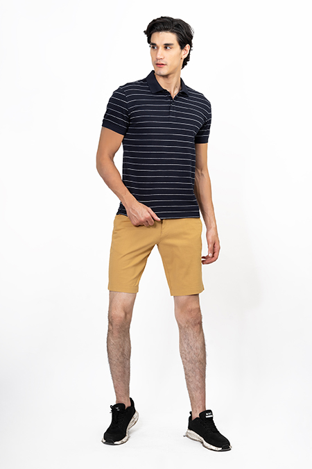 Áo Polo nam Novelty Regular fit sọc ngang màu xanh đen NATMSLMCSR191233N