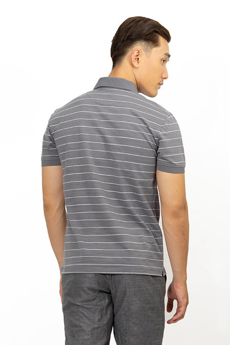 Áo Polo nam Novelty Regular fit sọc ngang màu xám NATMSLMCSR191236N