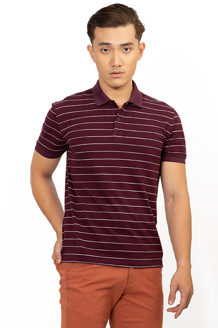 Áo Polo nam Novelty Regular fit sọc ngang màu đỏ đô NATMSLMCSR191237N