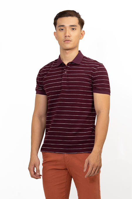 Áo Polo nam Novelty Regular fit sọc ngang màu đỏ đô NATMSLMCSR191237N