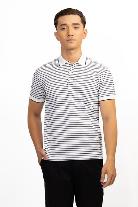 Áo Polo nam Novelty Regular fit kẻ sọc trắng đen NATMSNMCSR191043N