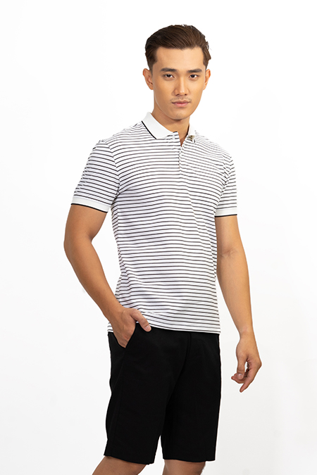 Áo Polo nam Novelty Regular fit kẻ sọc trắng đen NATMSNMCSR191043N