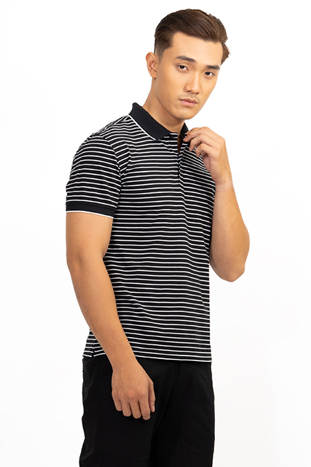 Áo Polo nam Novelty Regular fit kẻ sọc màu đen NATMSNMCSR191044N