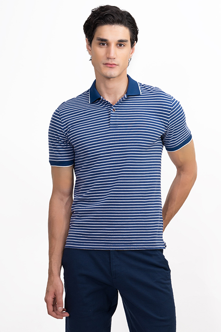 Áo Polo nam Novelty Regular fit kẻ sọc màu xanh dương NATMSNMCSR191045N