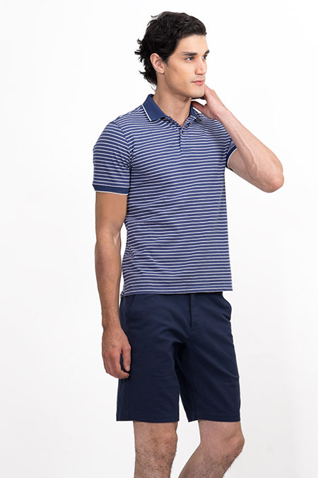 Áo Polo nam Novelty Regular fit kẻ sọc màu xanh dương NATMSNMCSR191045N