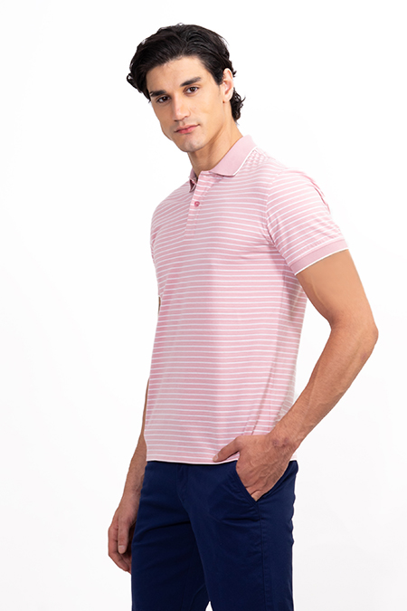 Áo Polo nam Novelty Regular fit kẻ sọc màu hồng NATMSNMCSR191047N