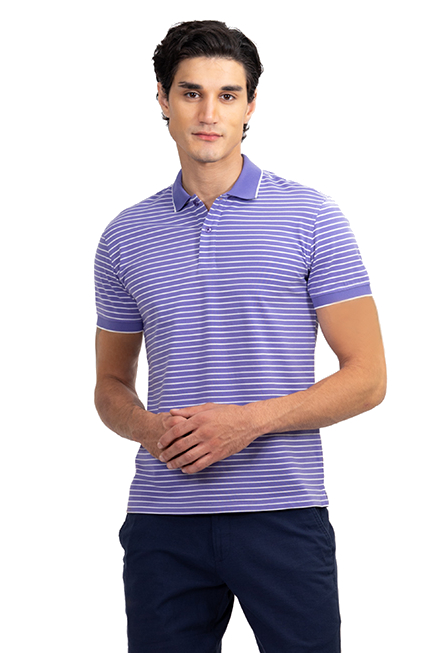 Áo Polo nam Novelty Regular fit kẻ sọc màu tím NATMSNMCSR191048N