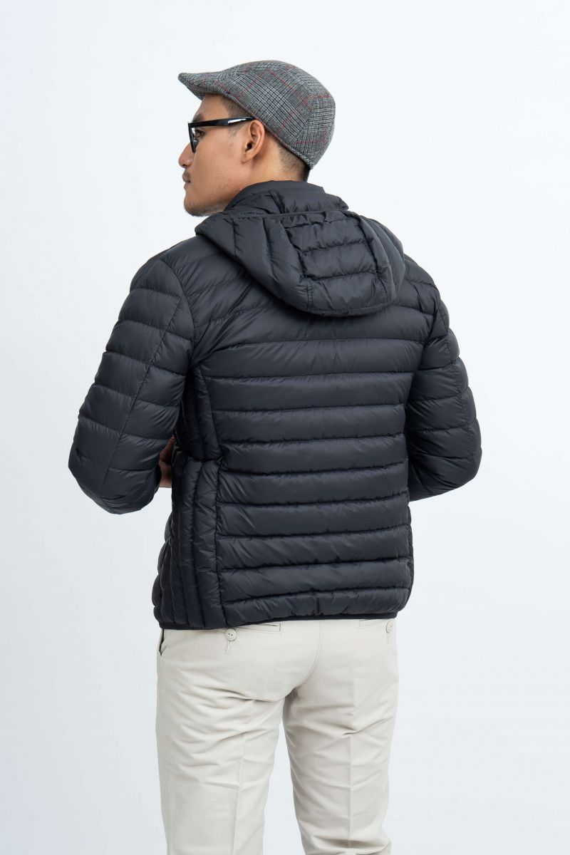 Áo Jacket nam Novlety 03 lớp lông vũ thật màu đen chần xéo NJKMMDMNLR1806174