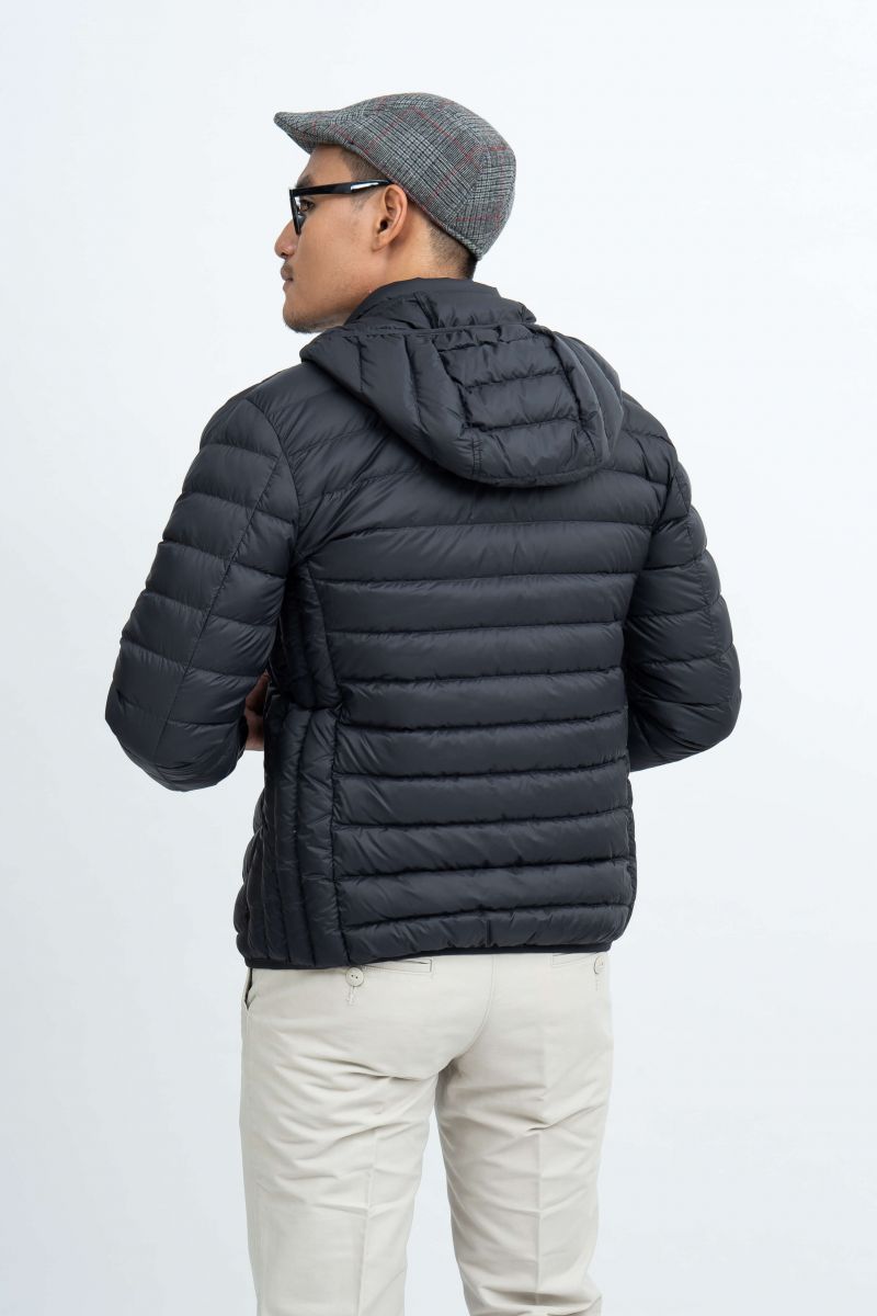 Áo Jacket nam Novlety 03 lớp lông vũ thật màu đen 1806174 chần xéo