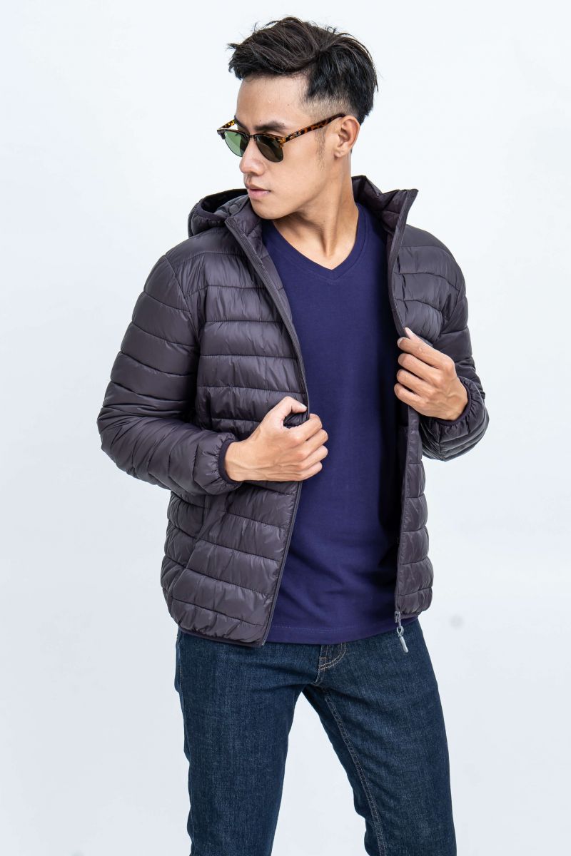 Áo Jacket nam Novelty 03 lớp lông vũ màu đen tím than 1805234 chần ngang