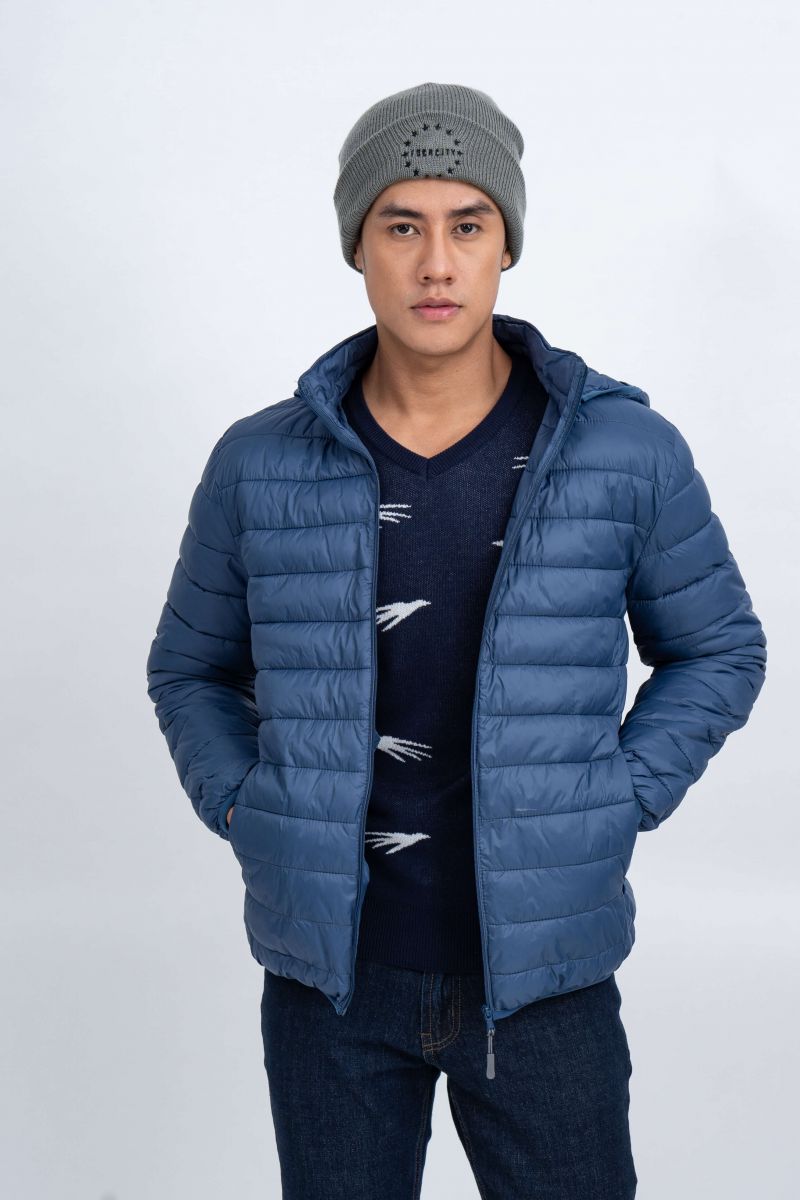 Áo Jacket nam Novelty 03 lớp lông vũ màu xanh đen 1805244 chần ngang