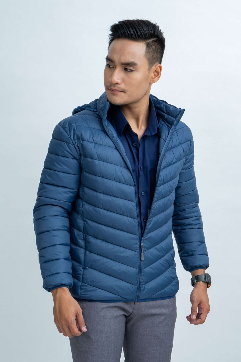 Áo Jacket nam Novelty 03 lớp lông vũ màu xanh đen 1805304 chần xéo