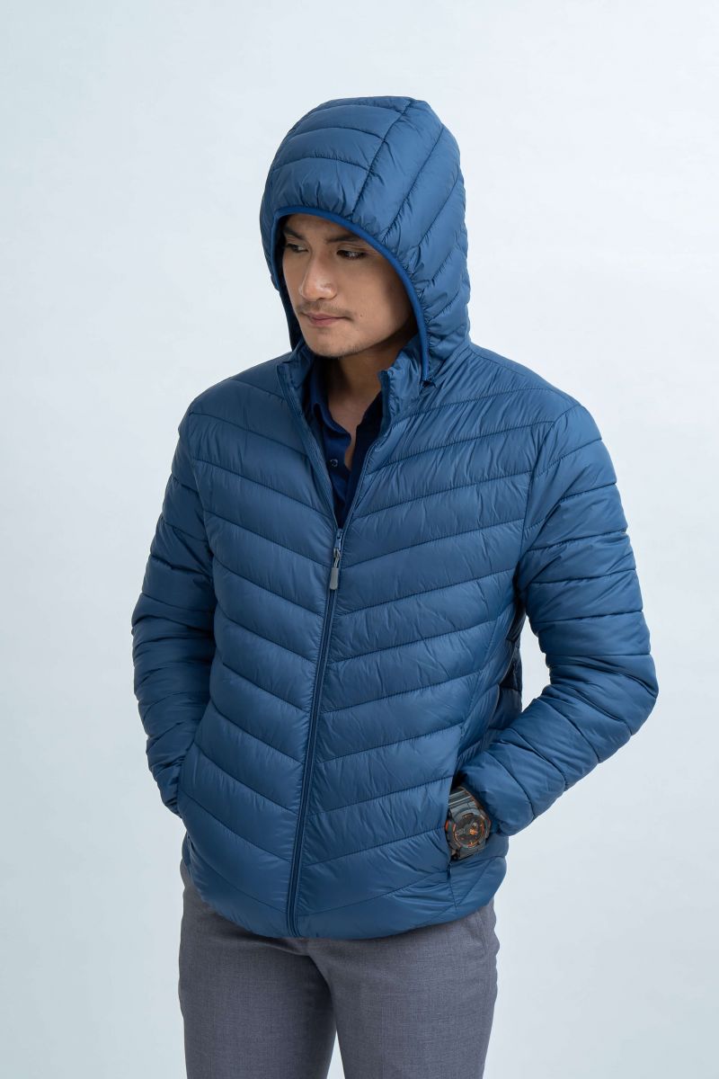 Áo Jacket nam Novelty 03 lớp lông vũ màu xanh đen 1805304 chần xéo