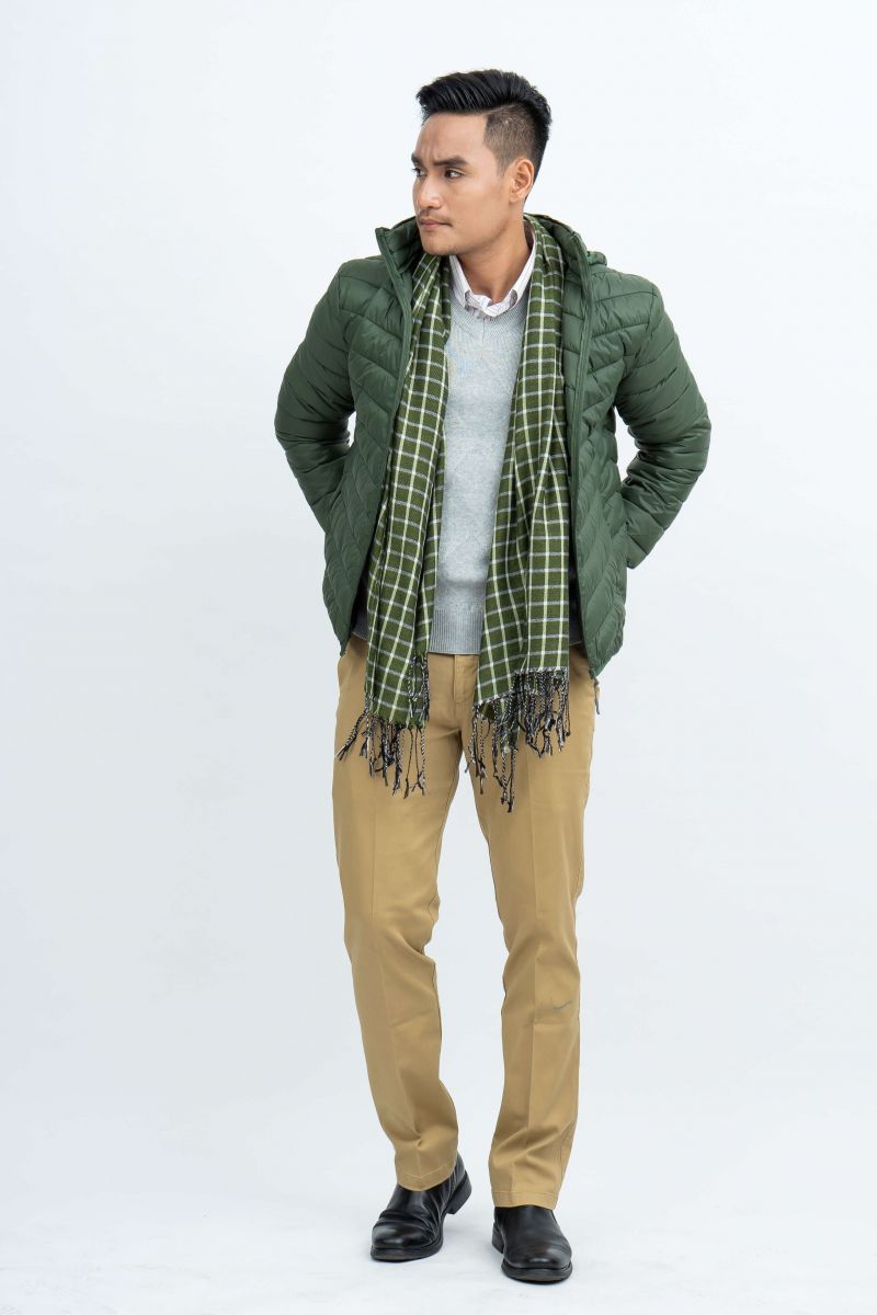 Áo Jacket nam Novelty 03 lớp lông vũ nhân tạo màu rêu NJKMMTMNLR1805324