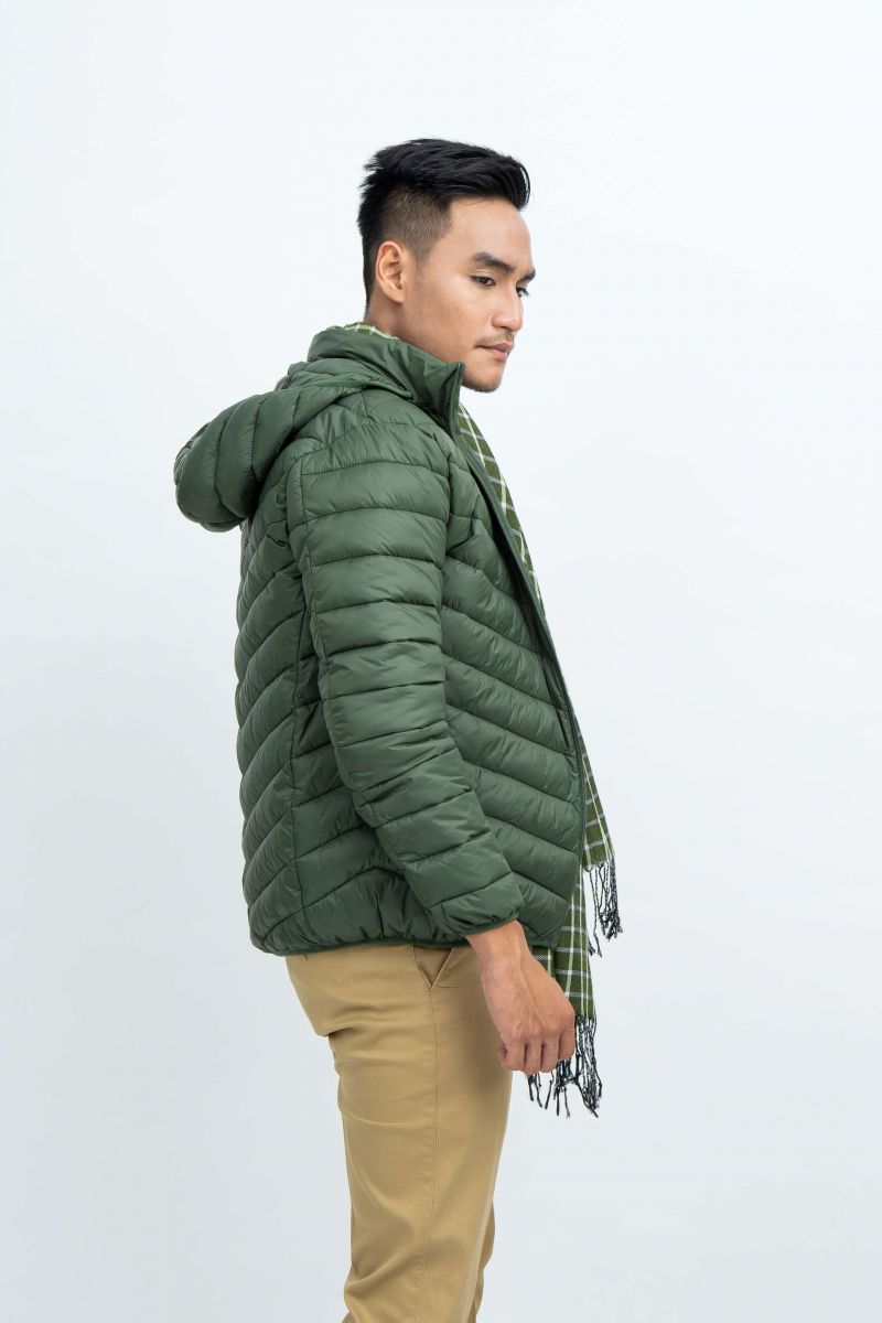 Áo Jacket nam Novelty 03 lớp lông vũ nhân tạo màu rêu NJKMMTMNLR1805324