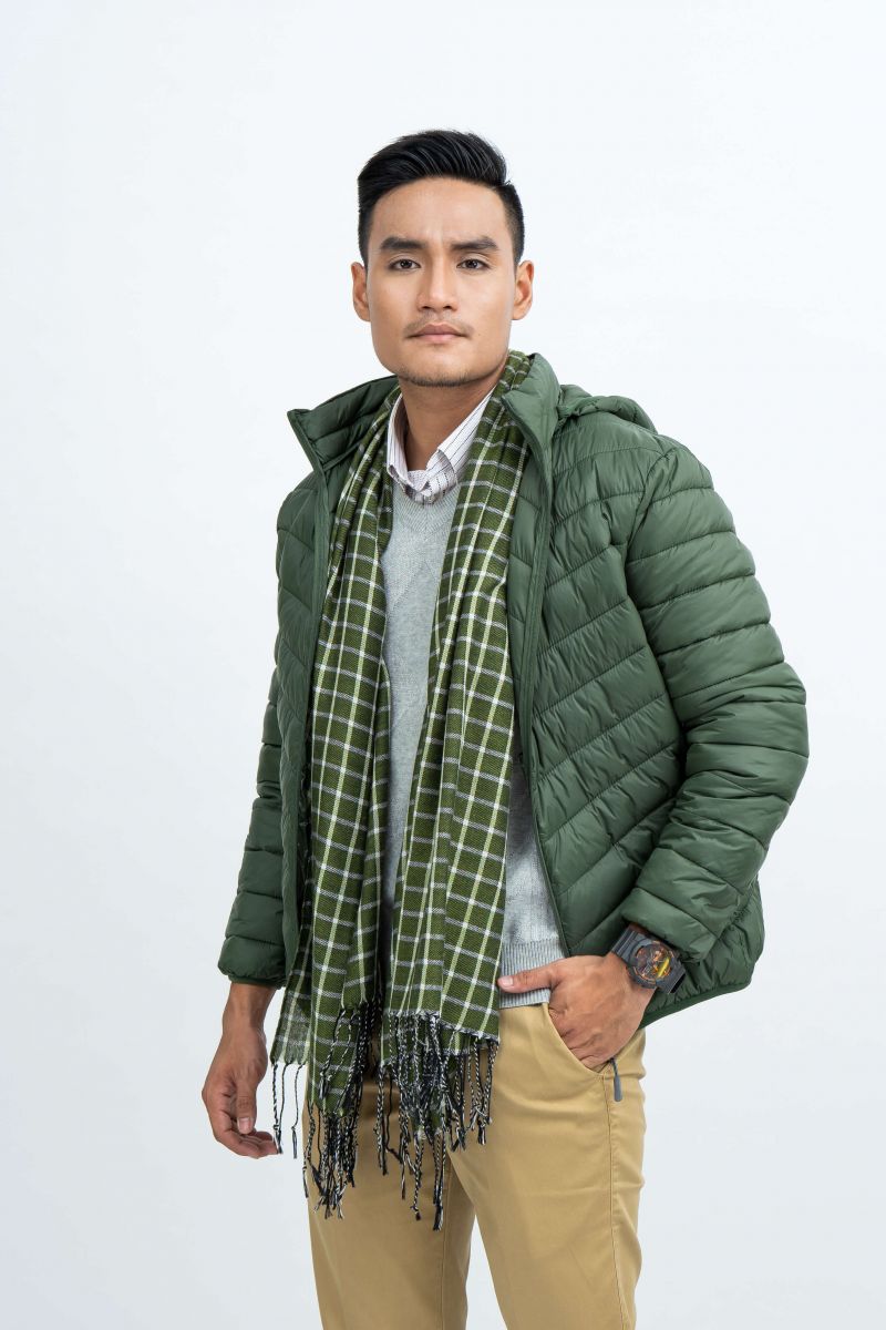 Áo Jacket nam Novelty 03 lớp lông vũ nhân tạo màu rêu NJKMMTMNLR1805324