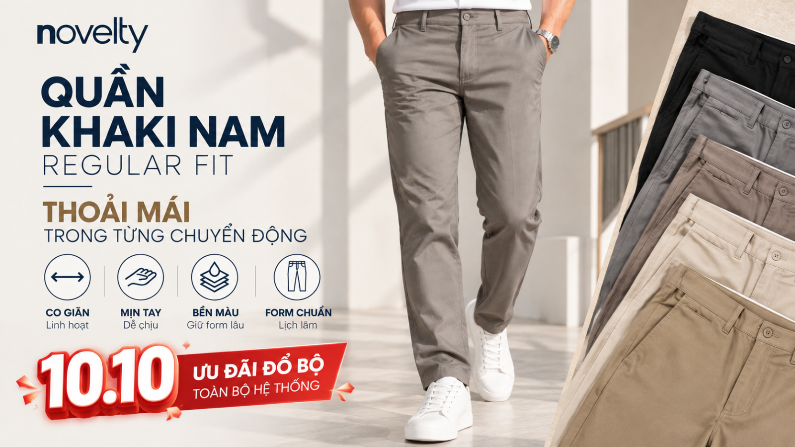 QUẦN KHAKI NAM REGULAR FIT NOVELTY – MỀM MỊN KHI CHẠM, THOẢI MÁI KHI MẶC