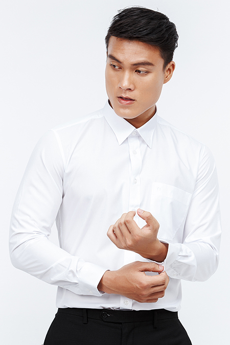 Áo sơ mi nam Novelty dài tay màu trắng trơn NSMMTTMTCR190525D không túi