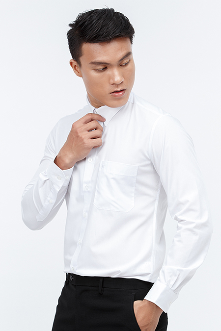 Áo sơ mi nam Novelty dài tay màu trắng trơn NSMMTTMTCR190525D không túi