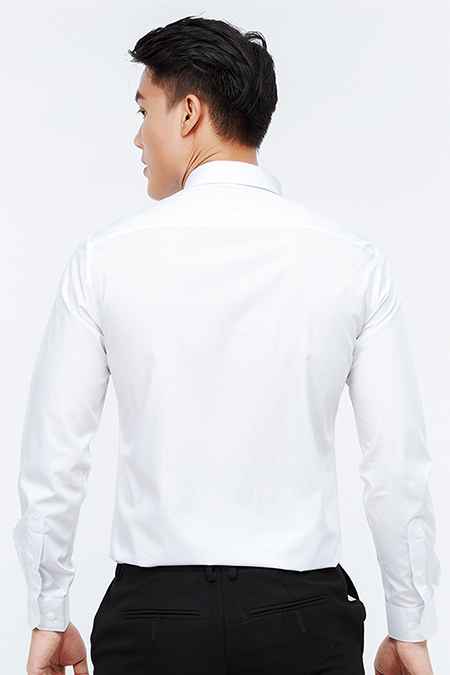 Áo sơ mi nam Novelty dài tay màu trắng trơn NSMMTTMTCR190525D không túi