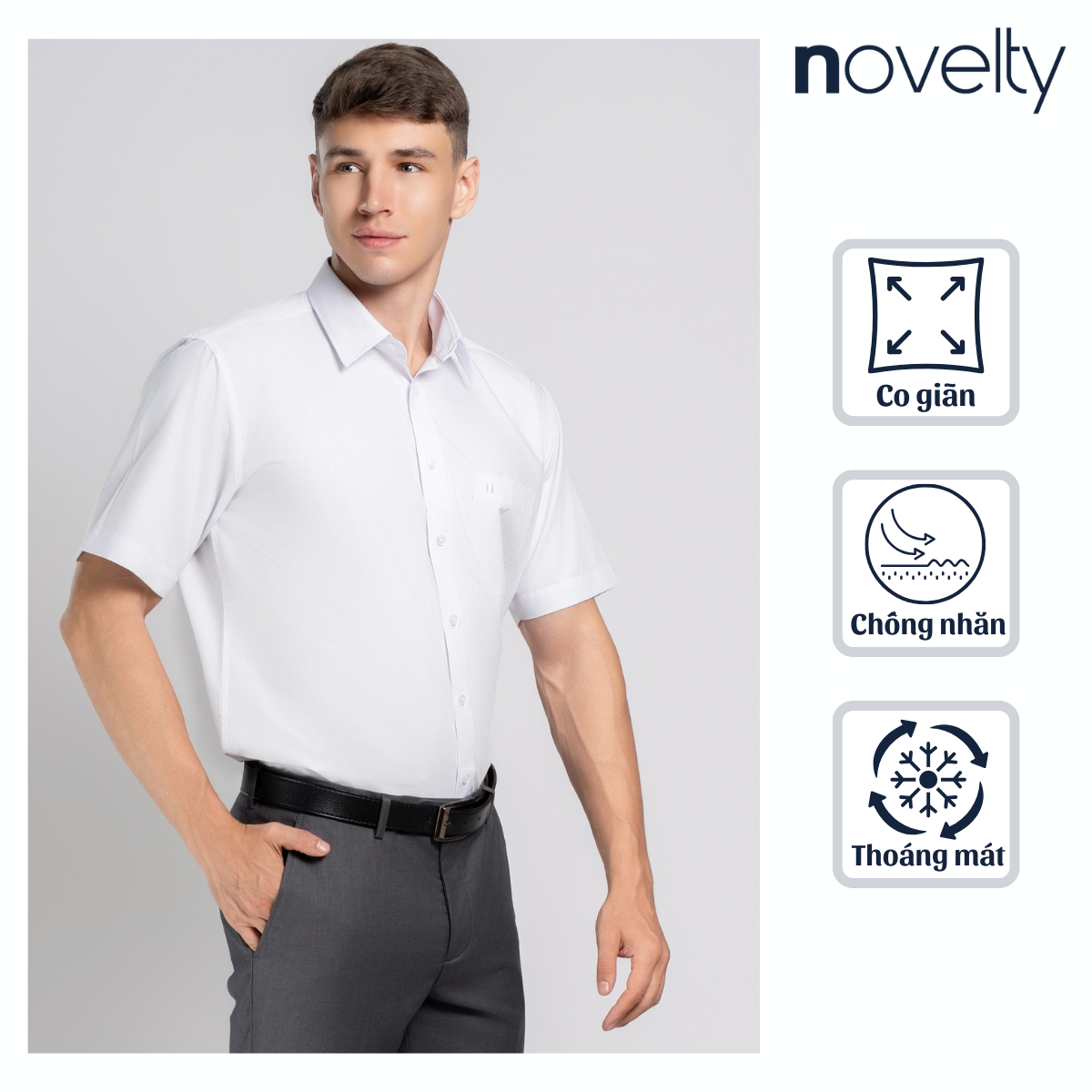 ÁO SƠ MI TRẮNG NGẮN TAY NOVELTY CLASSIC SPUN NSMMMWMT2C250526N