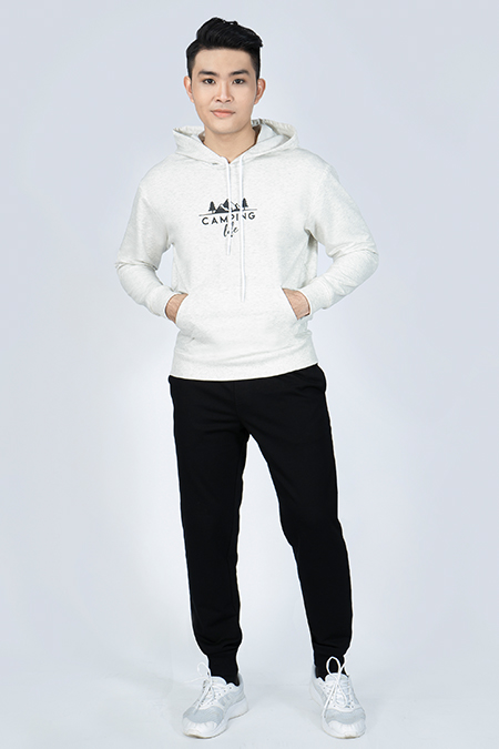 Áo Hoodie nam Novelty màu trắng Melange 190908A