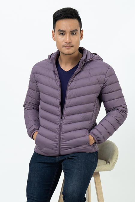 Áo Jacket nam Novelty 03 lớp lông vũ thật màu tím nhạt 1806214 chần xéo