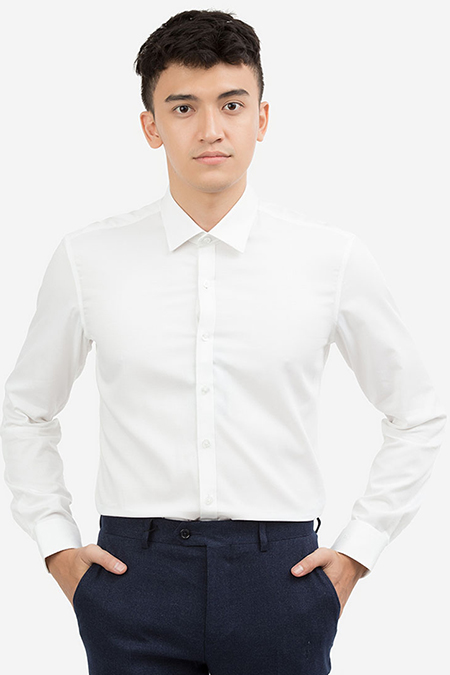 Áo sơ mi nam trắng dài tay Novelty Regular fit  không túi NSMMTTMTCR190527D