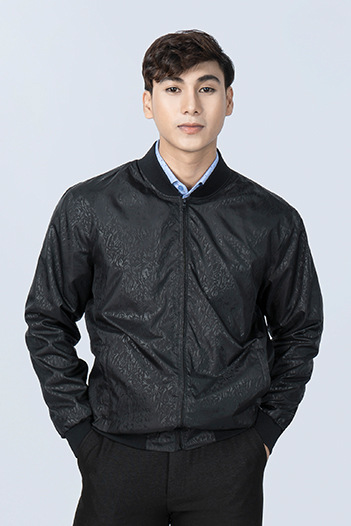 Áo jacket bomber 2 lớp nam Novelty màu đen họa tiết chìm NJKMHTMPLR1906362