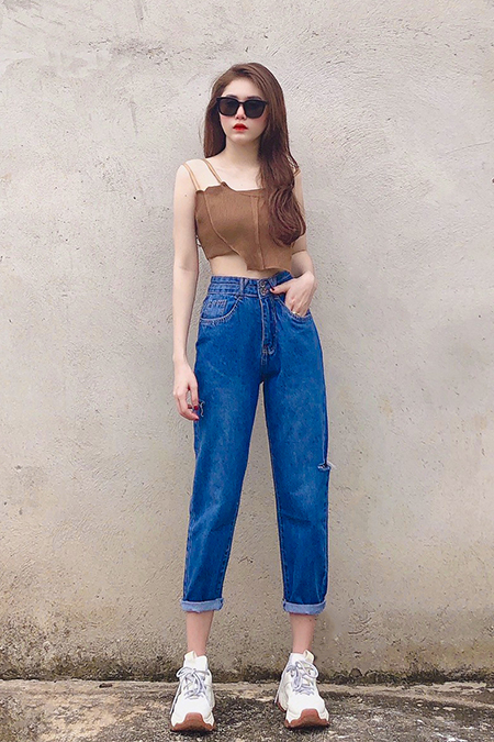 Quần Jeans nữ baggy lưng cao Novelty MS693