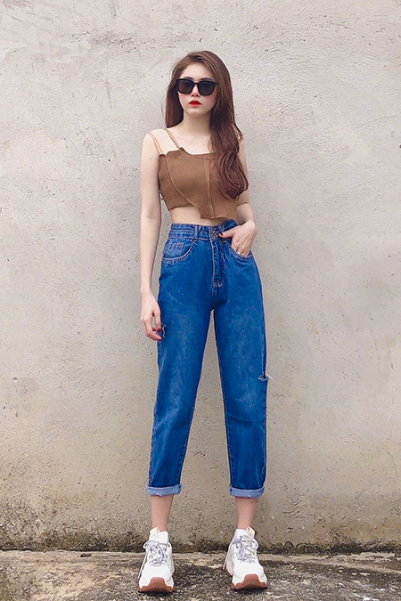 Quần Jeans nữ baggy lưng cao Novelty MS693 NQJWMDNCTA2201000