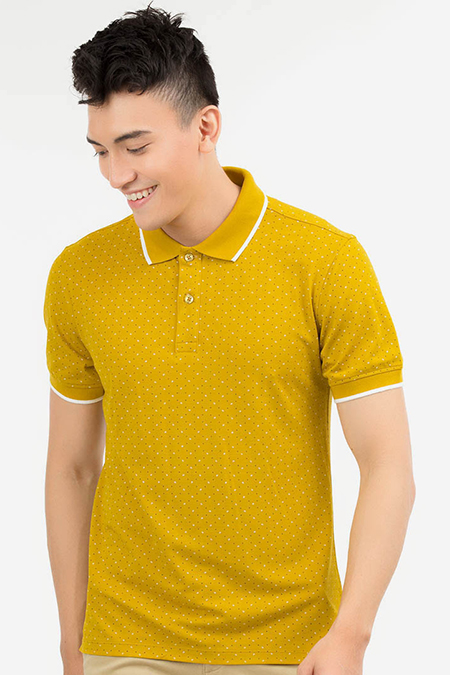 Áo Polo nam Novelty Regular fit Bamboo  in họa tiết màu vàng NATMINMT3R180045N