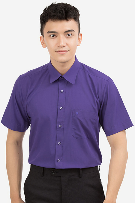 Áo sơ mi nam Novelty ngắn tay trơn màu tím NSMMMTMBMB171140N