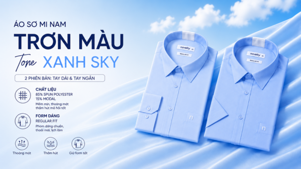 Bí Quyết Làm Chủ Bản Lĩnh Ngày Hè: Áo Sơ Mi Nam Trơn Màu Tone Xanh Sky Từ Novelty