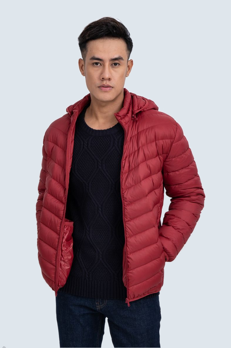 Áo Jacket nam Novelty 03 lớp lông vũ thật màu đỏ sẫm 1806204 chần xéo