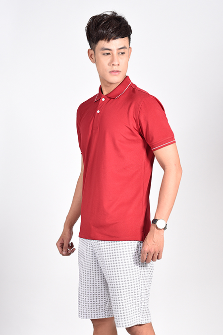 Áo Polo nam Novelty Regular Fit cổ bo màu đỏ đô NATMMDNPSR181219N