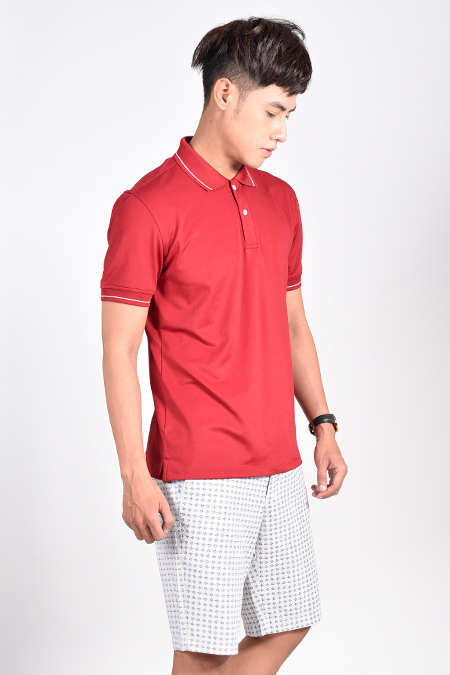 Áo Polo nam Novelty Regular Fit cổ bo màu đỏ đô NATMMDNPSR181219N