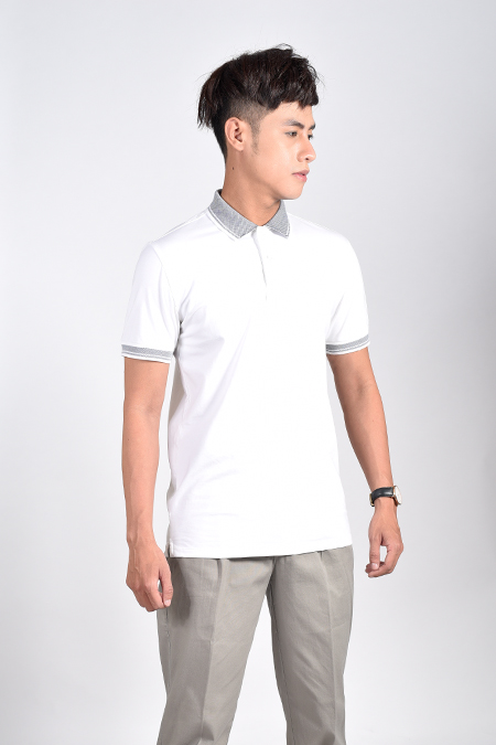 Áo Polo nam Novelty Regular fit cổ bo mặt trái màu trắng NATMTTNCSR181244N