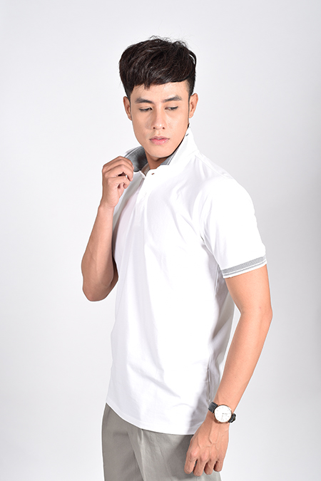 Áo Polo nam Novelty Regular fit cổ bo mặt trái màu trắng NATMTTNCSR181244N